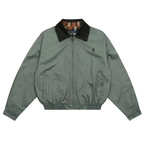 Ralph Lauren Polo Barn Jacket Beige with Burgundy Collar Jacket - 11