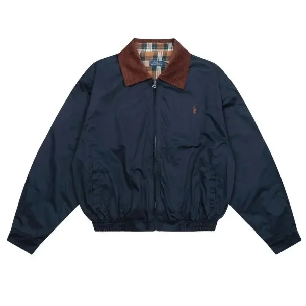 Polo Ralph Lauren Windbreaker Jacket Navy with Corduroy Collar - 1
