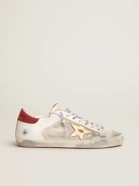 Golden Goose Superstar Distressed White and Red Sneakers - 1