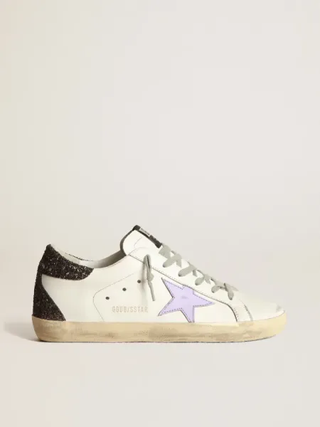 Golden Goose Superstar White with Purple Star and Glitter Heel Sneakers - 1