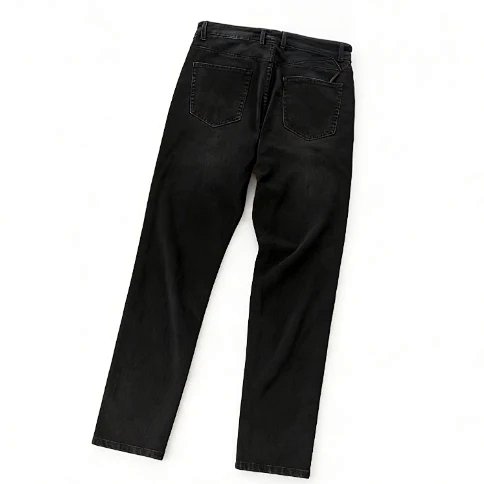 Light Blue Jeans with Khaki Patch Pocket, Distressed White Paint Splatter, Back White Patch Leather Strap 77052515