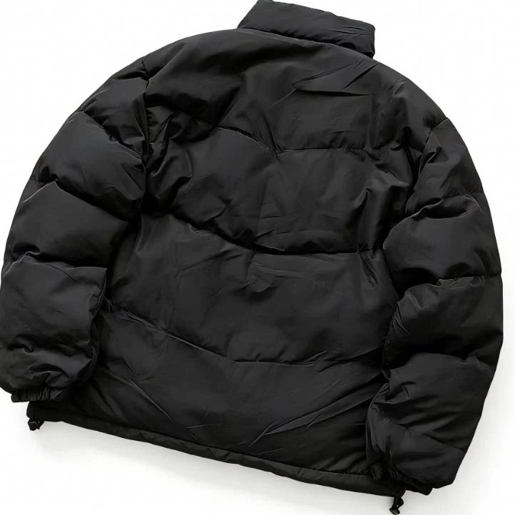 Left Embroidered Star with Two Vertical Pockets and Horizontal Stripe Four-Color Hooded Puffer Jacket 33122418
