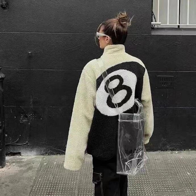 8 Ball Black and White Faux Fur Jacket