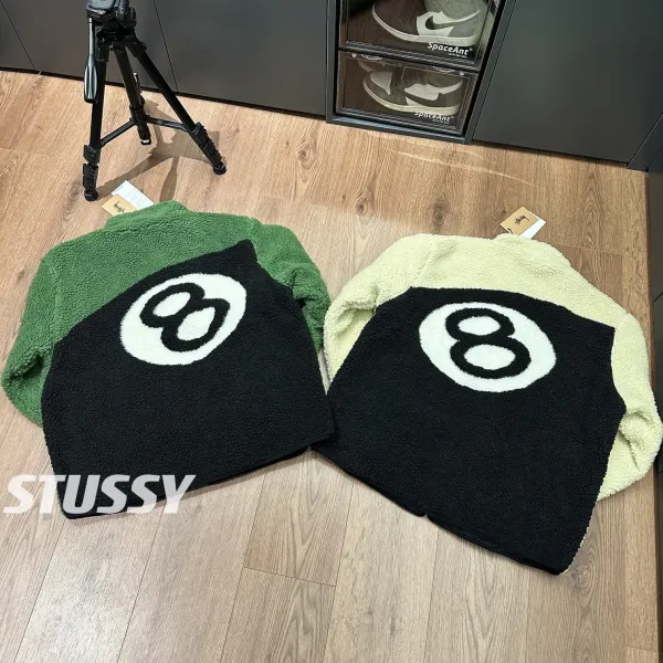 Stussy 8-Ball Sherpa Fleece Jacket Beige/Green Outerwear - 2