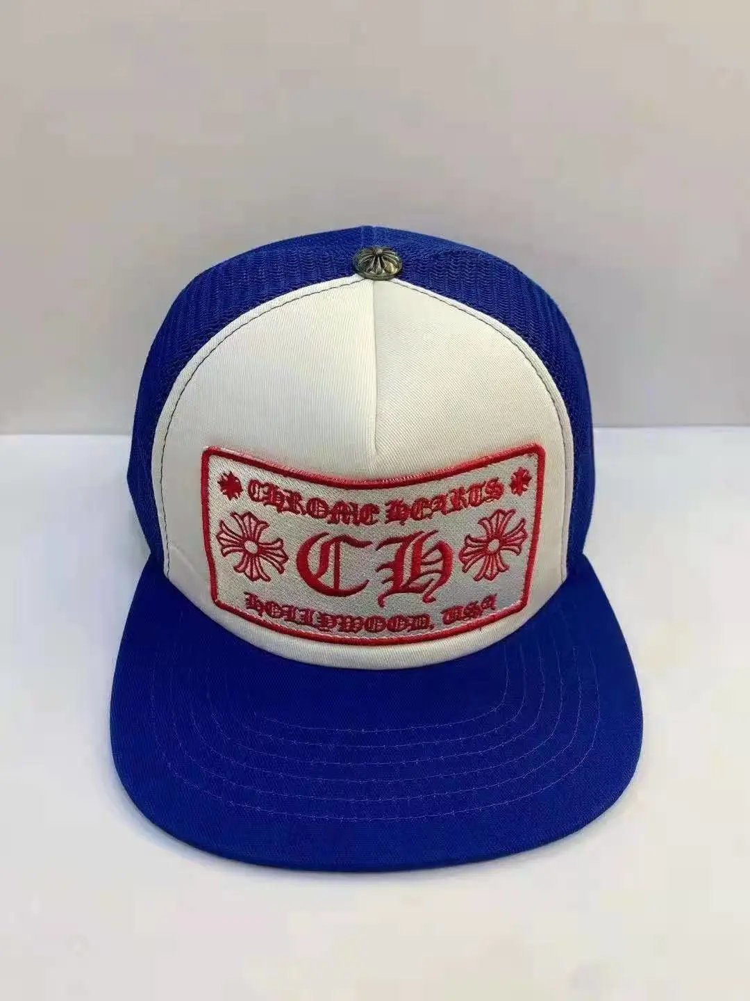 Chrome Hearts Logo Patch Trucker Cap Blue and White Baseball Cap - 16