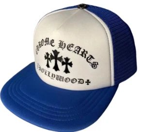 Chrome Hearts Logo Patch Trucker Cap Blue and White Baseball Cap - 19