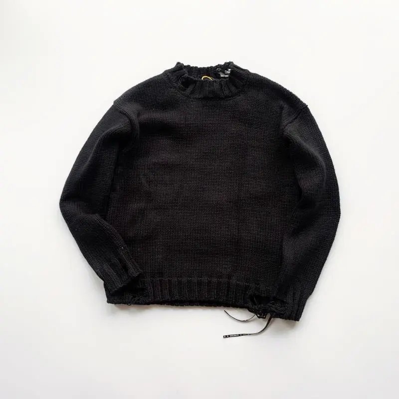 Skull-Patterned Ripped Crew Neck Knit Sweater photo 4