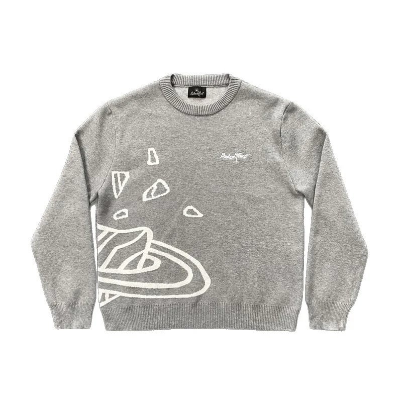 Abstract Graphic Knit Sweater Black Green Gray Streetwear