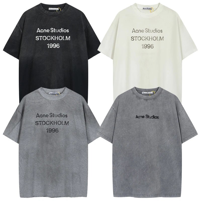 AC1996 washed and worn letter printed short sleeved shirt
