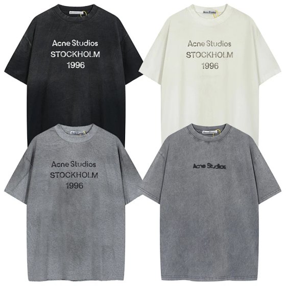 AC1996 washed and worn letter printed short sleeved shirt