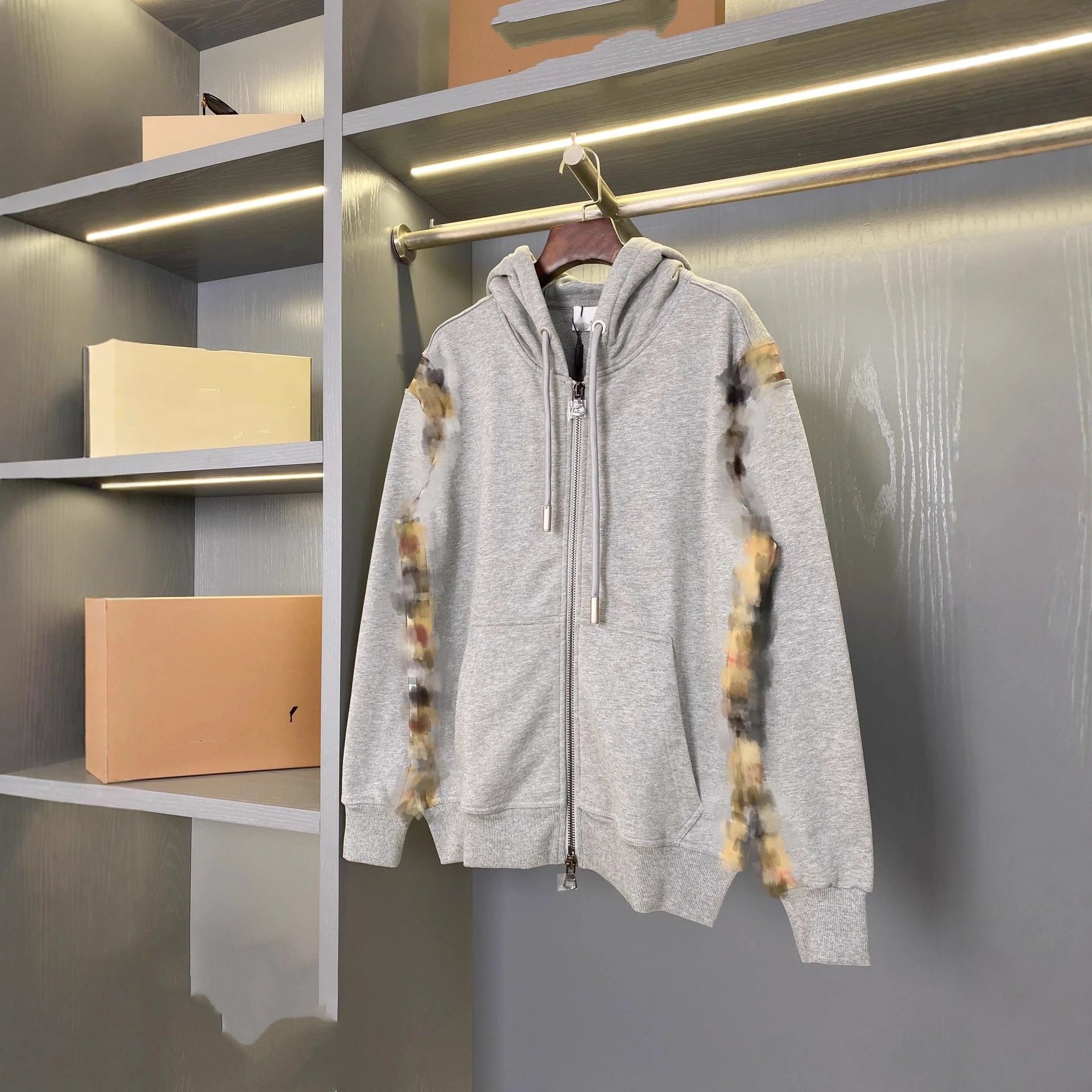 Plaid Cut Cotton Hooded Jacket