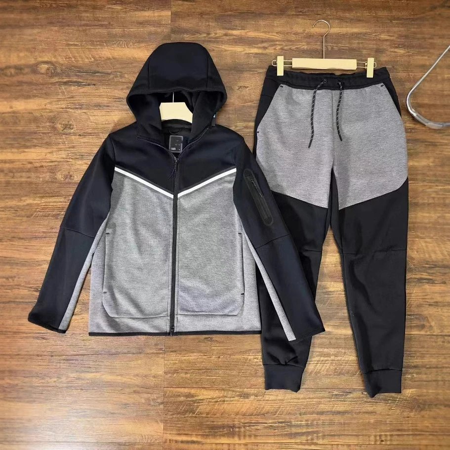 Sporty Casual Patchwork Hooded Set