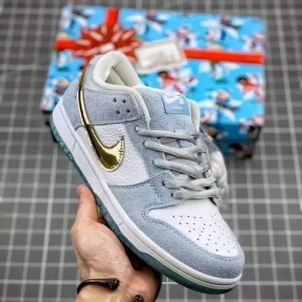 Nike SB Dunk Low Pro Ice Blue Gold Swoosh Sneakers Skateboard Shoes - 1
