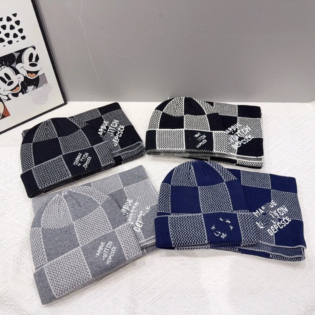 Embroidered Knitted Scarf Hat Set
