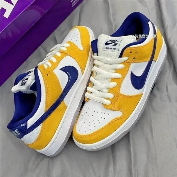 Nike SB Dunk Low Pro Yellow and Navy Sneakers Skateboard Shoes - 1