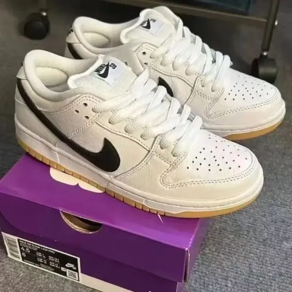 Nike SB Dunk Low Pro White / Black Gum Sneakers Skateboard Shoes - 1