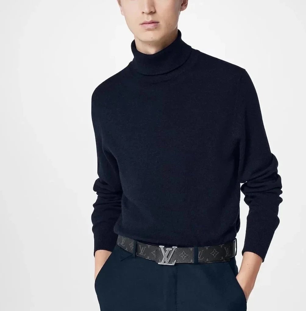 VL men's belt smooth buckle V-letter belt youth checkered pants belt trendy casual business belt
