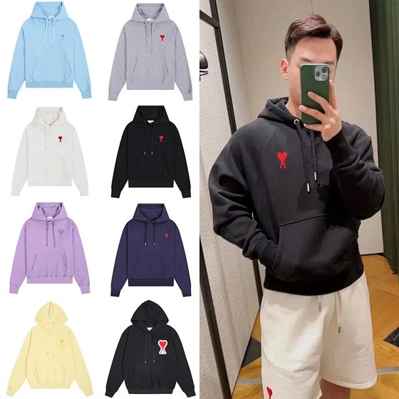 A * mi c * lams autumn and winter hooded sweatshirt round neck heart-shaped unisex versatile pullover loose top for couples (WY)
