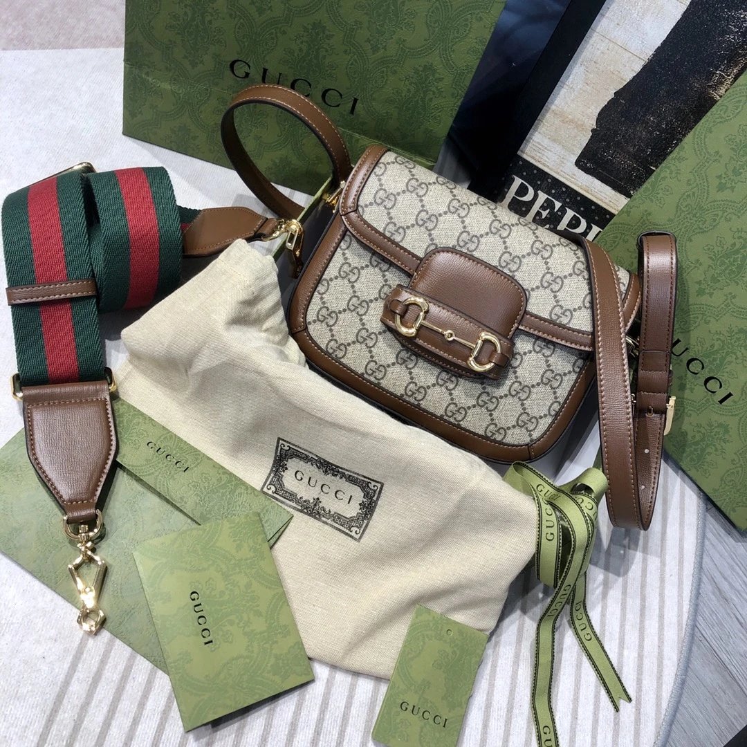  568574  G家复古马鞍包1955 Horsebit bag 邮差包 602204 拼小牛皮单肩斜挎包 2