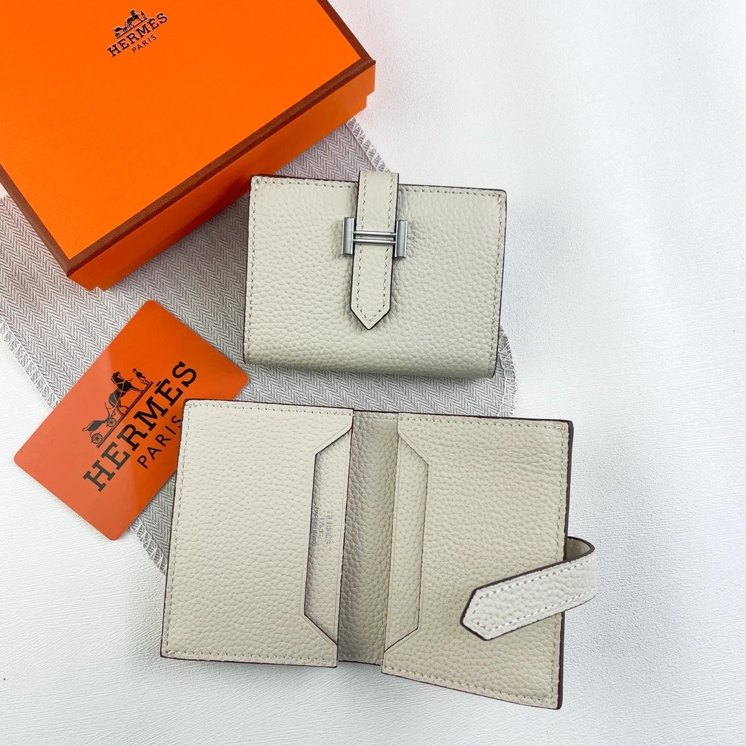 [Exquisite and Elegant] Hermes Upgraded Original Togo Leather Business Card Holder: 10cm * 7.5cm, Gold Buckle Lychee Pattern, Inner and Outer Head Leather, Simple and Elegant, Exquisite and Beautiful