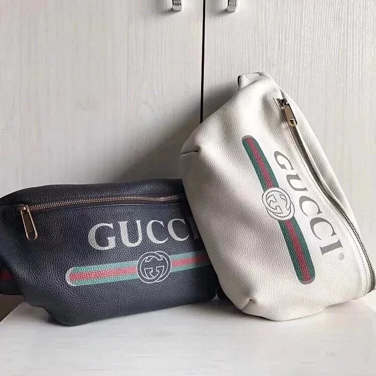 Gucci古奇原单腰包男女通用印花字母红绿织带小号时尚休闲Supreme合作款胸包527792493869