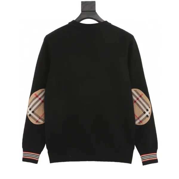 Burberry Check-Elbow Patch Crewneck Sweater Black - 7