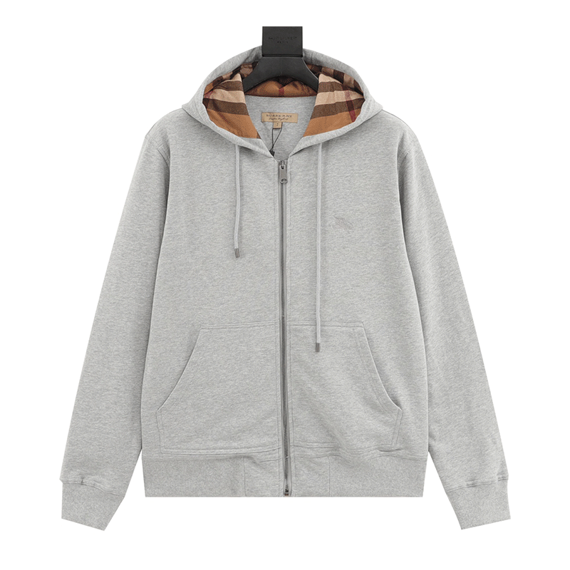 Horse Embroidered Plaid Zip Hoodie