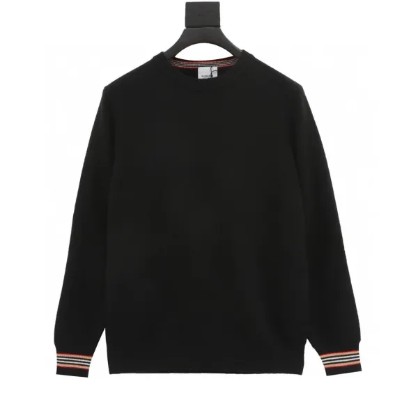Burberry Check-Elbow Patch Crewneck Sweater Black - 6