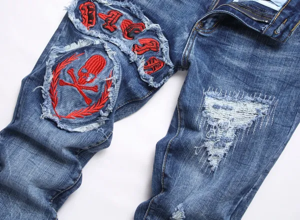 Philipp Plein Skull Embroidered Distressed Denim Jeans - 34