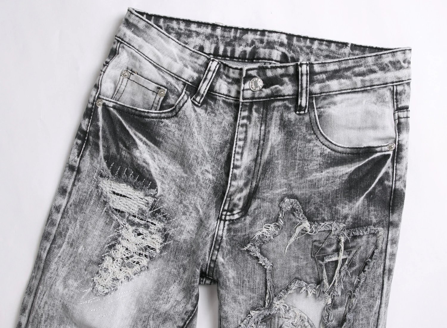 Philipp Plein Skull Embroidered Distressed Denim Jeans - 70
