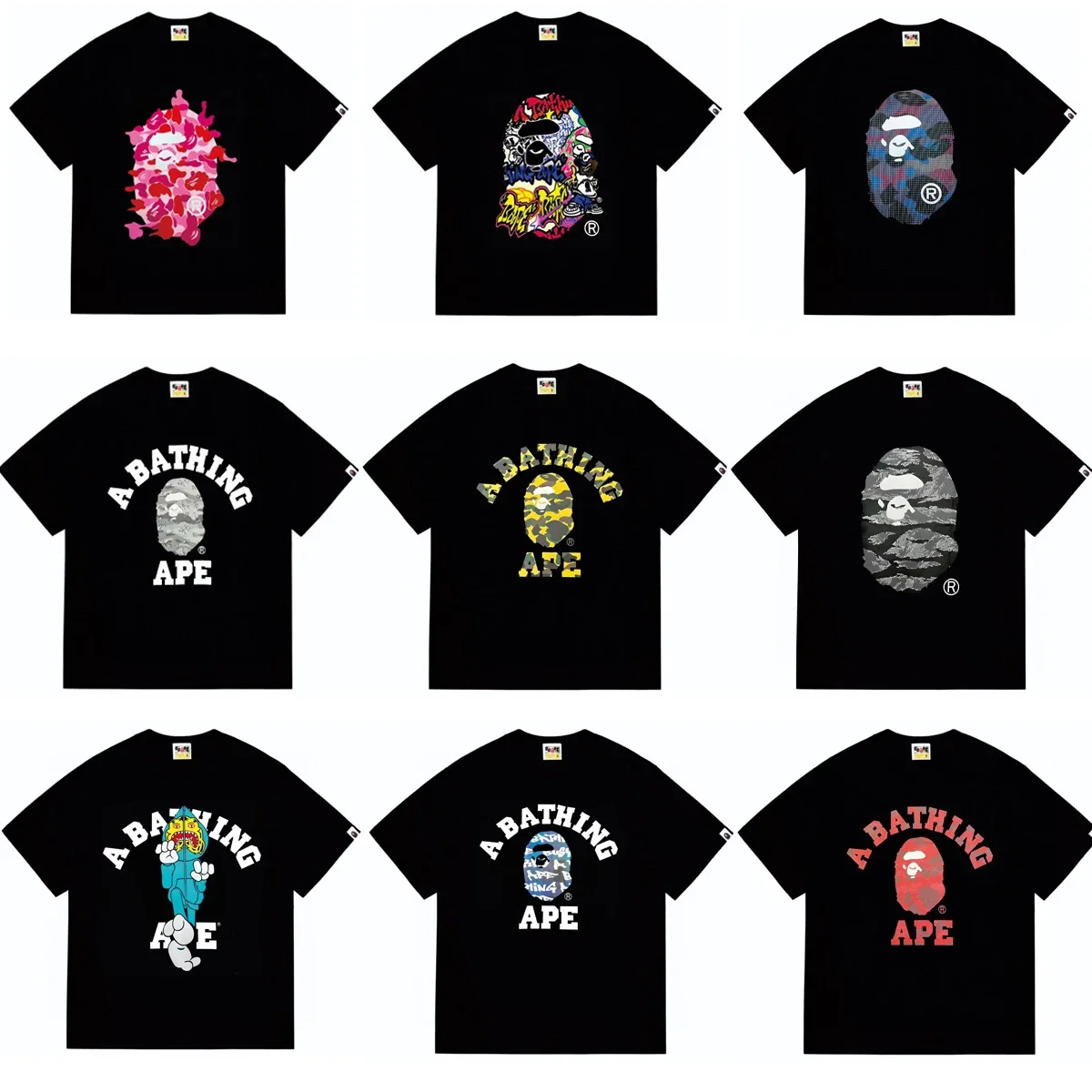 Ape head little monkey camouflage men's and women's short-sleeved round neck T-shirt for men