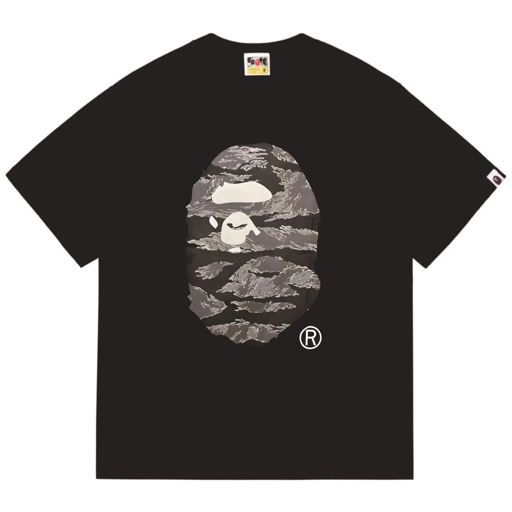 Ape head little monkey camouflage men's and women's short-sleeved round neck T-shirt for men