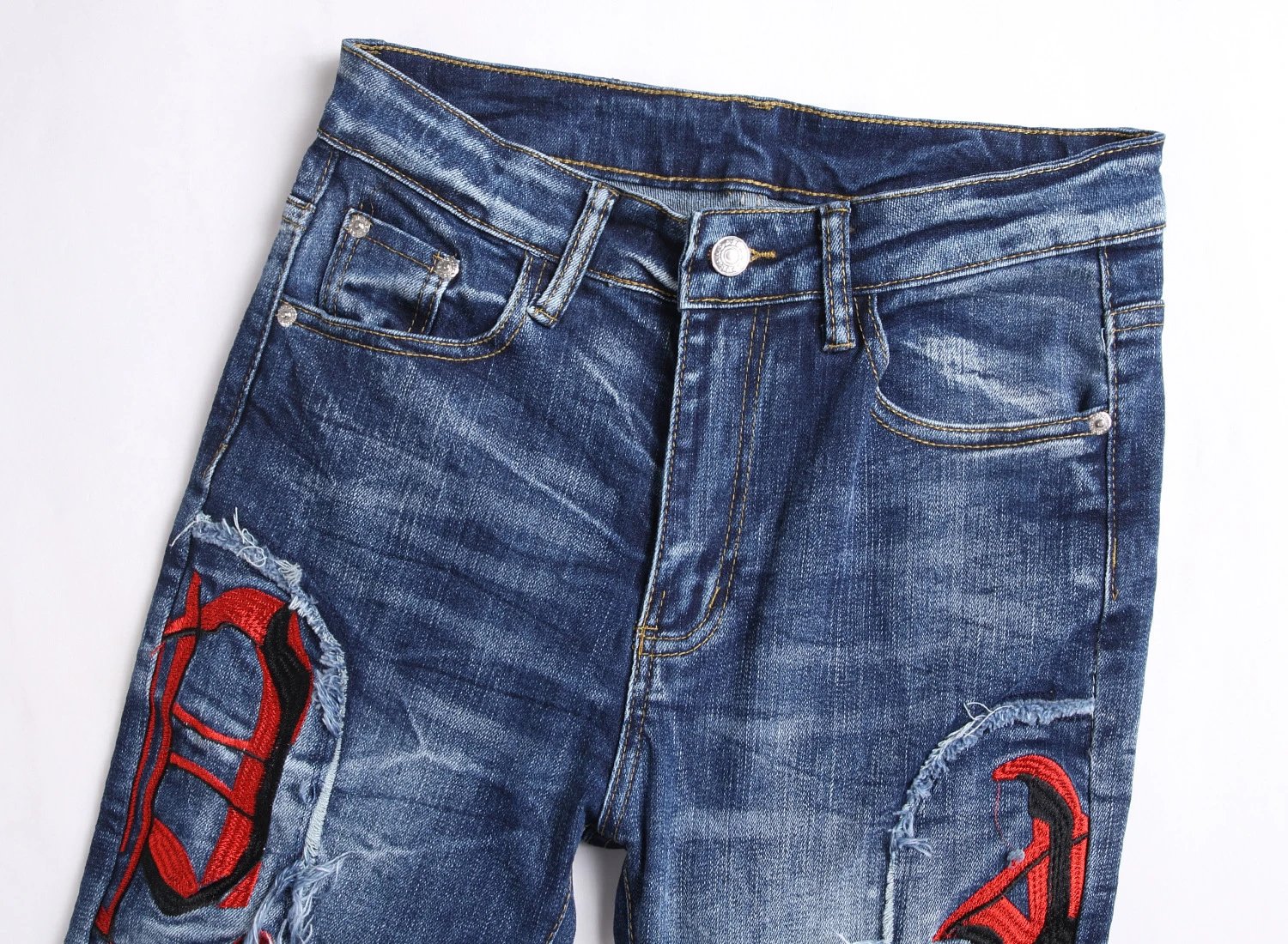 Philipp Plein Skull Embroidered Distressed Denim Jeans - 47