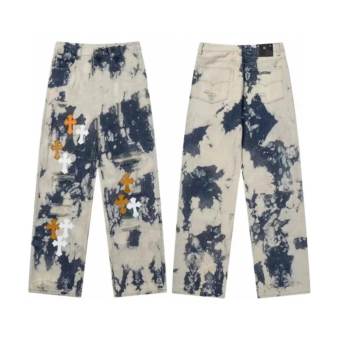 Chrome Hearts Cross Patch Distressed Denim Jeans