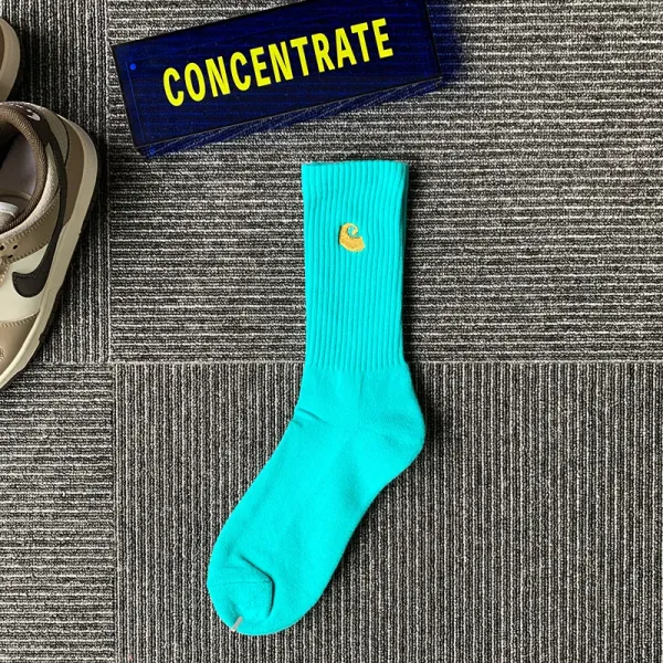 Carhartt WIP Logo Embroidered Turquoise Crew Socks - 1