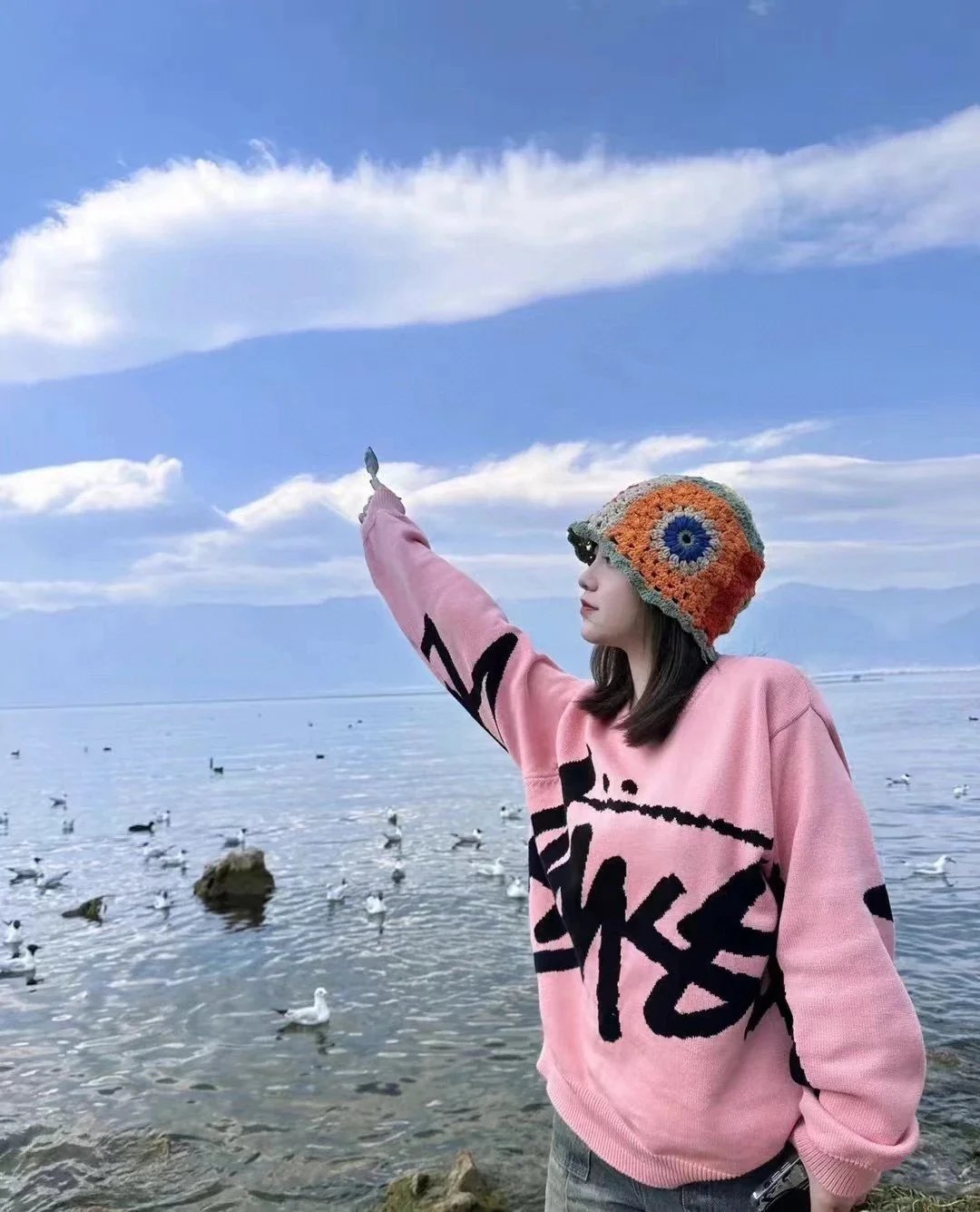 Stussy Pink Oversized Knit Sweater