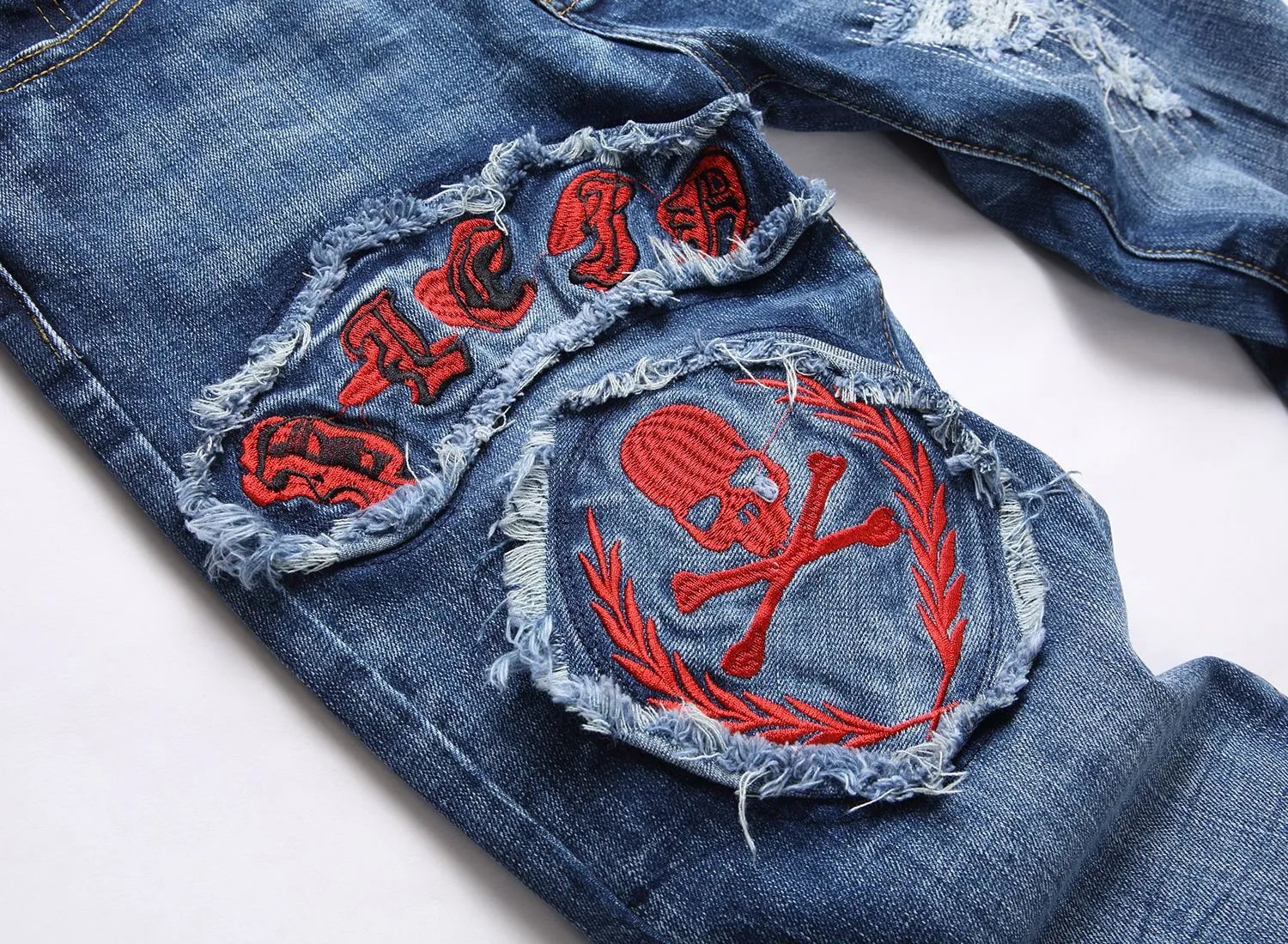 Philipp Plein Skull Embroidered Distressed Denim Jeans - 36