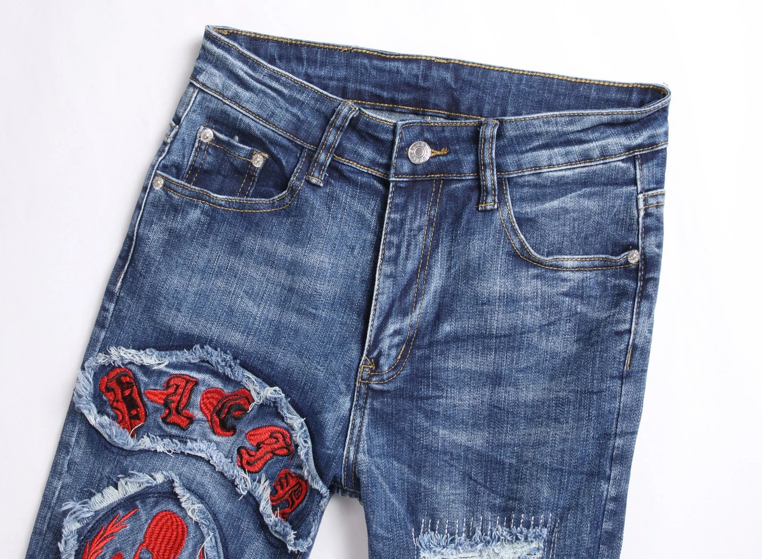Philipp Plein Skull Embroidered Distressed Denim Jeans - 37