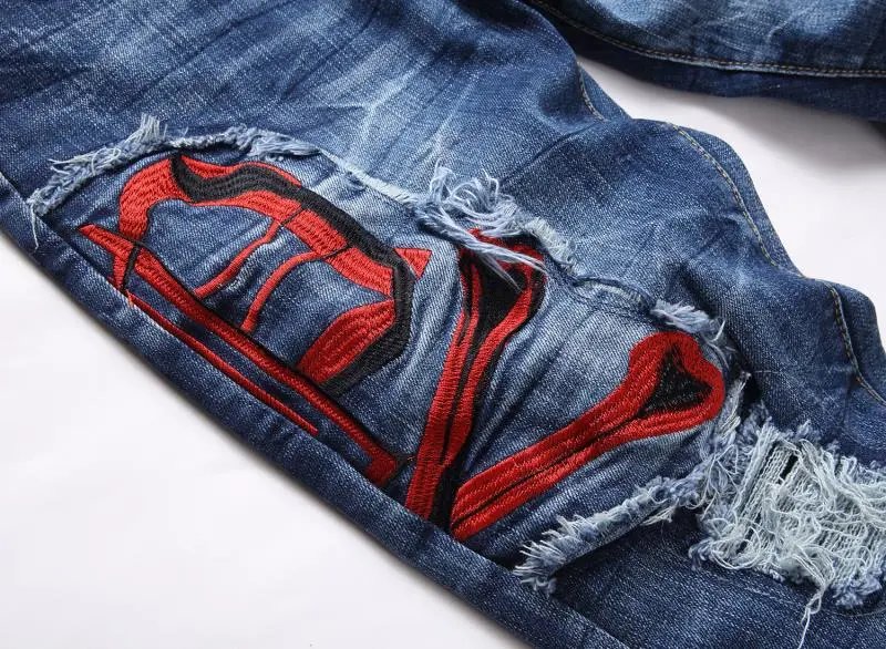 Philipp Plein Skull Embroidered Distressed Denim Jeans - 46