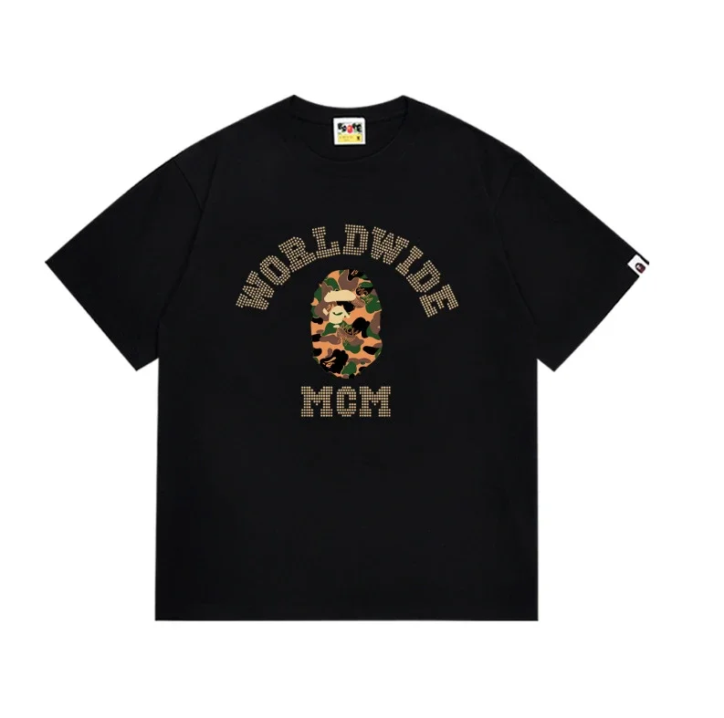 Ape head little monkey camouflage men's and women's short-sleeved round neck T-shirt for men