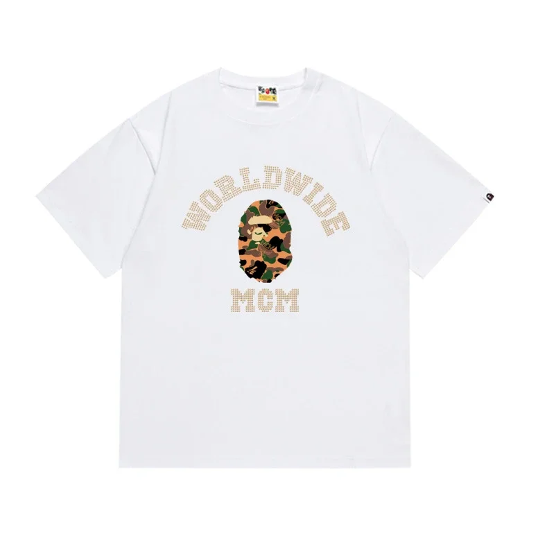 Ape head little monkey camouflage men's and women's short-sleeved round neck T-shirt for men