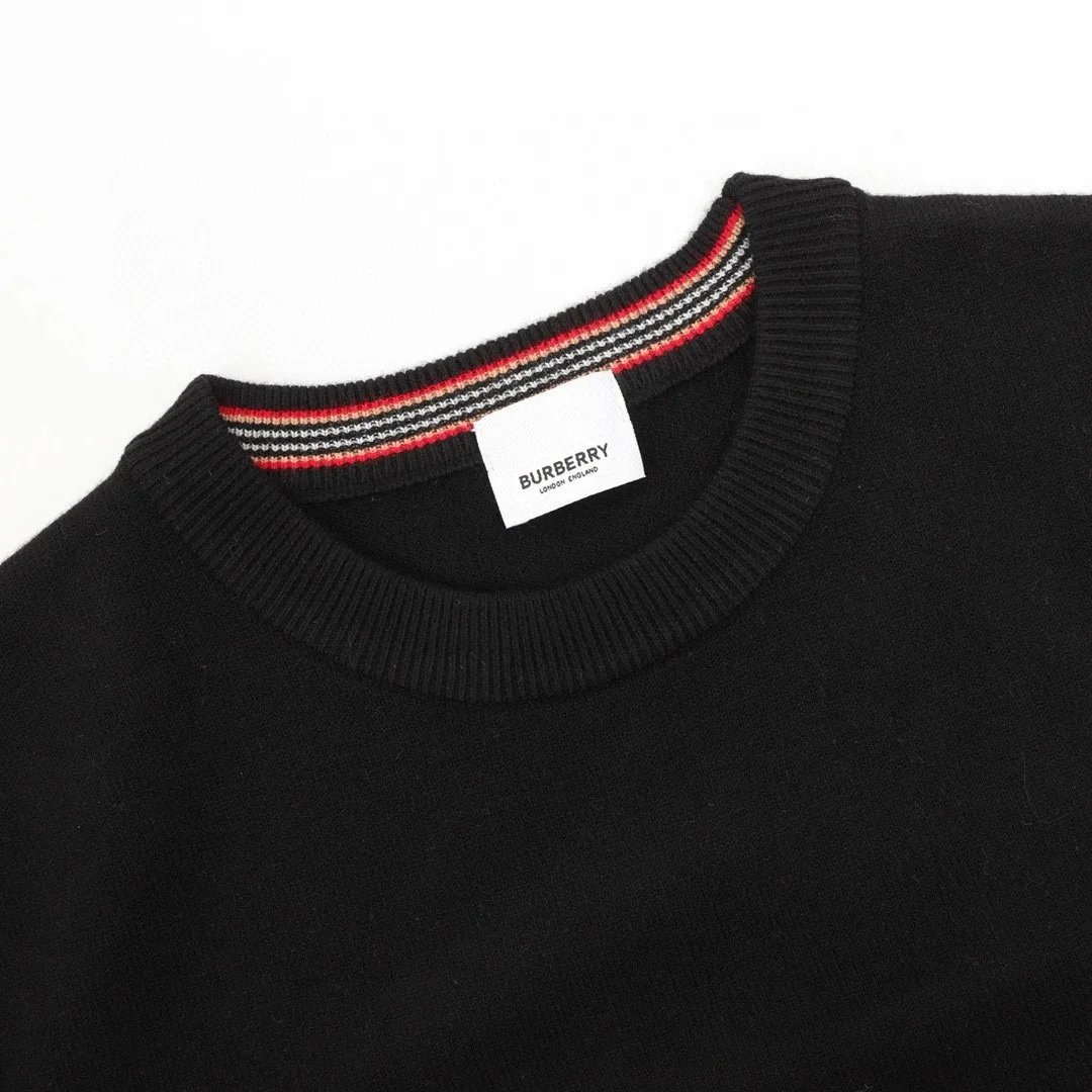 Burberry Check-Elbow Patch Crewneck Sweater Black - 8