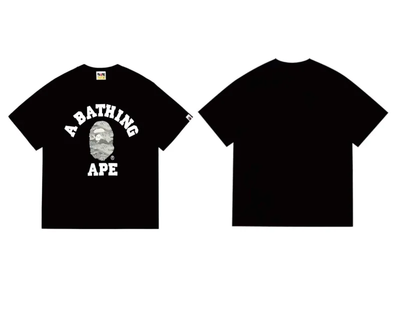 Ape head little monkey camouflage men's and women's short-sleeved round neck T-shirt for men