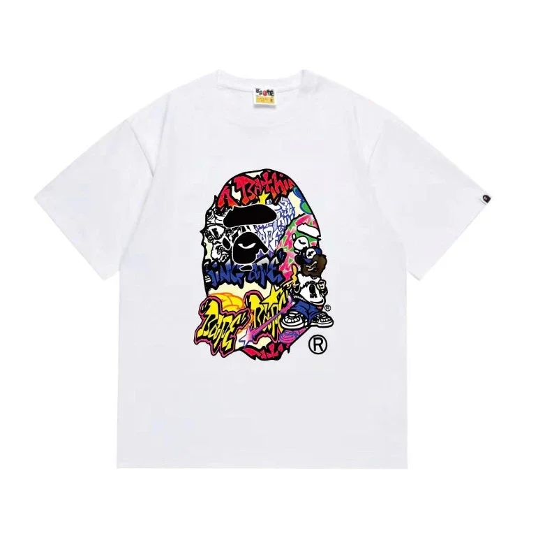 Ape head little monkey camouflage men's and women's short-sleeved round neck T-shirt for men