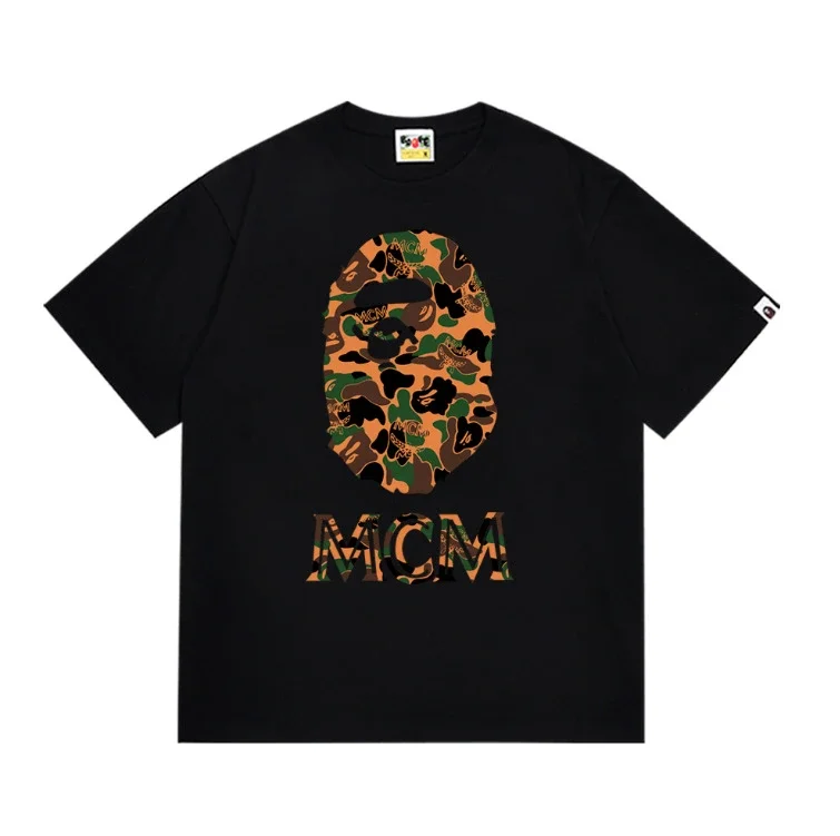 Ape head little monkey camouflage men's and women's short-sleeved round neck T-shirt for men