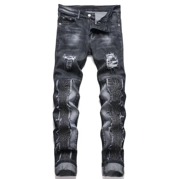 Philipp Plein Skull Embroidered Distressed Denim Jeans - 15