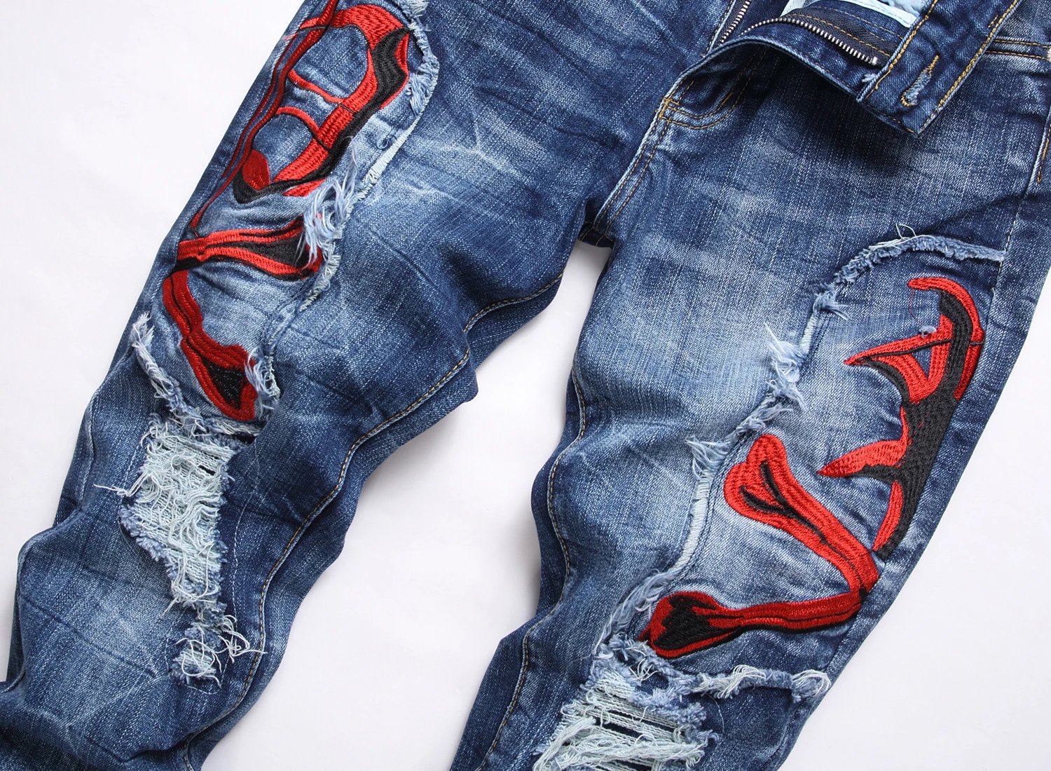 Philipp Plein Skull Embroidered Distressed Denim Jeans - 44