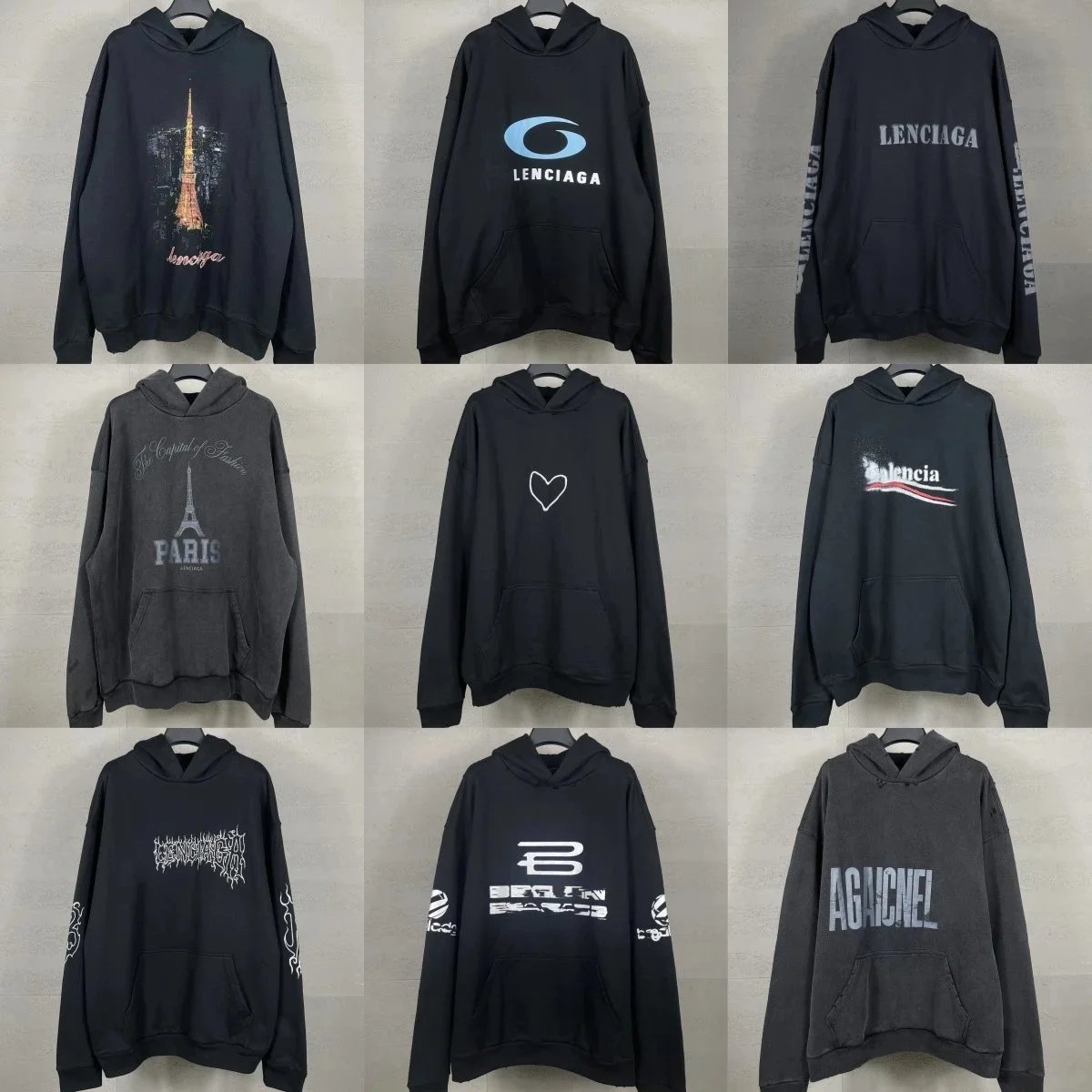 Balenciaga Eiffel Tower Print Distressed Hoodie