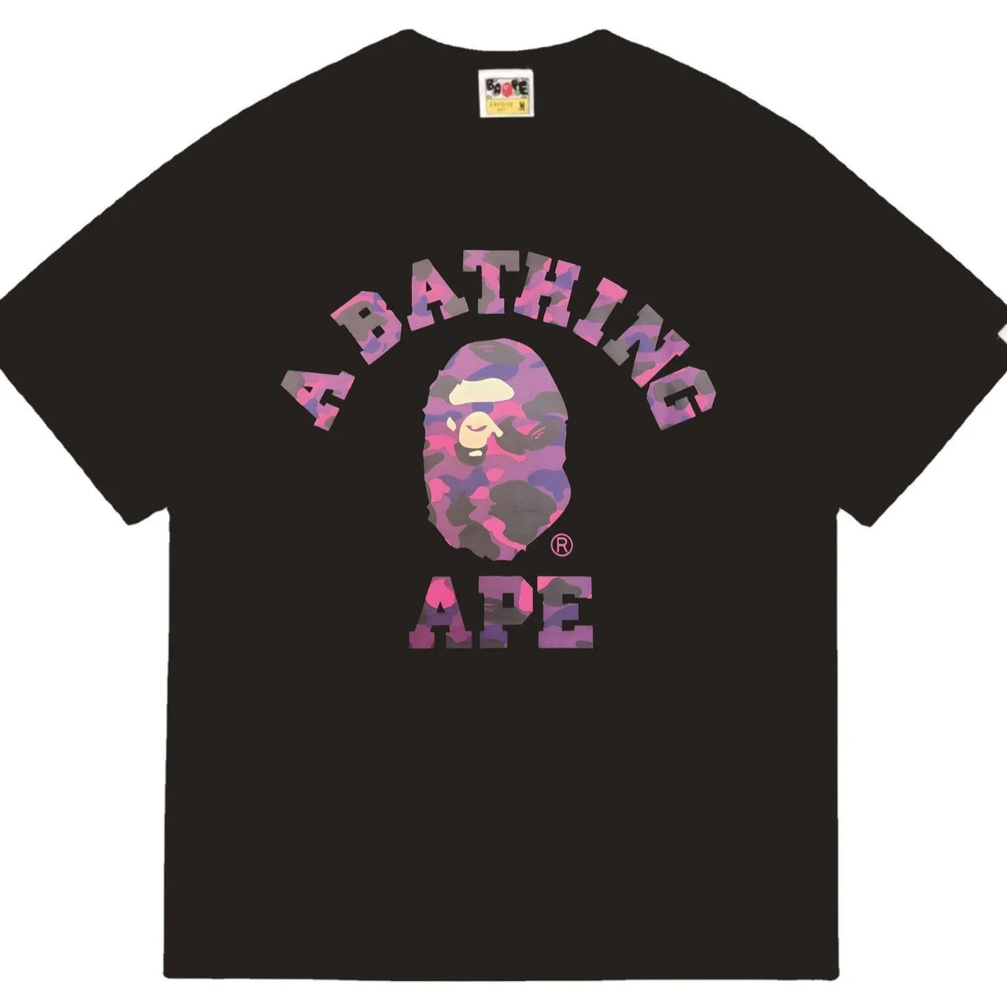 Ape head little monkey camouflage men's and women's short-sleeved round neck T-shirt for men