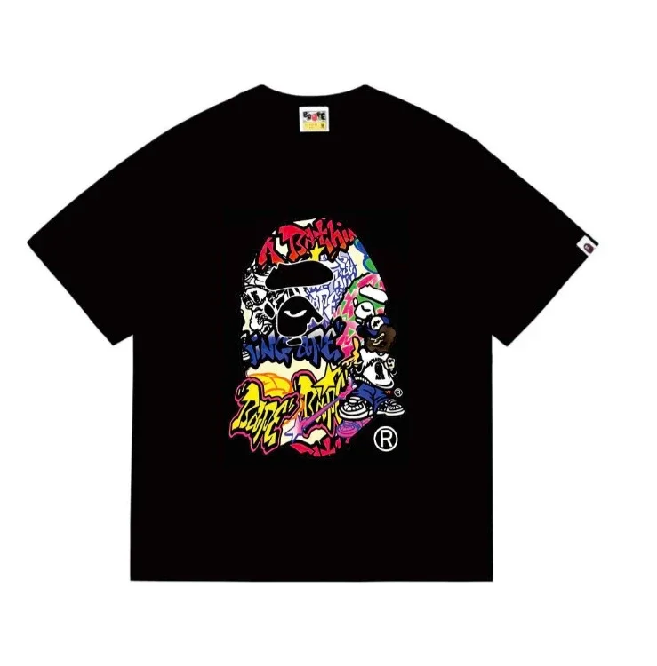 Ape head little monkey camouflage men's and women's short-sleeved round neck T-shirt for men